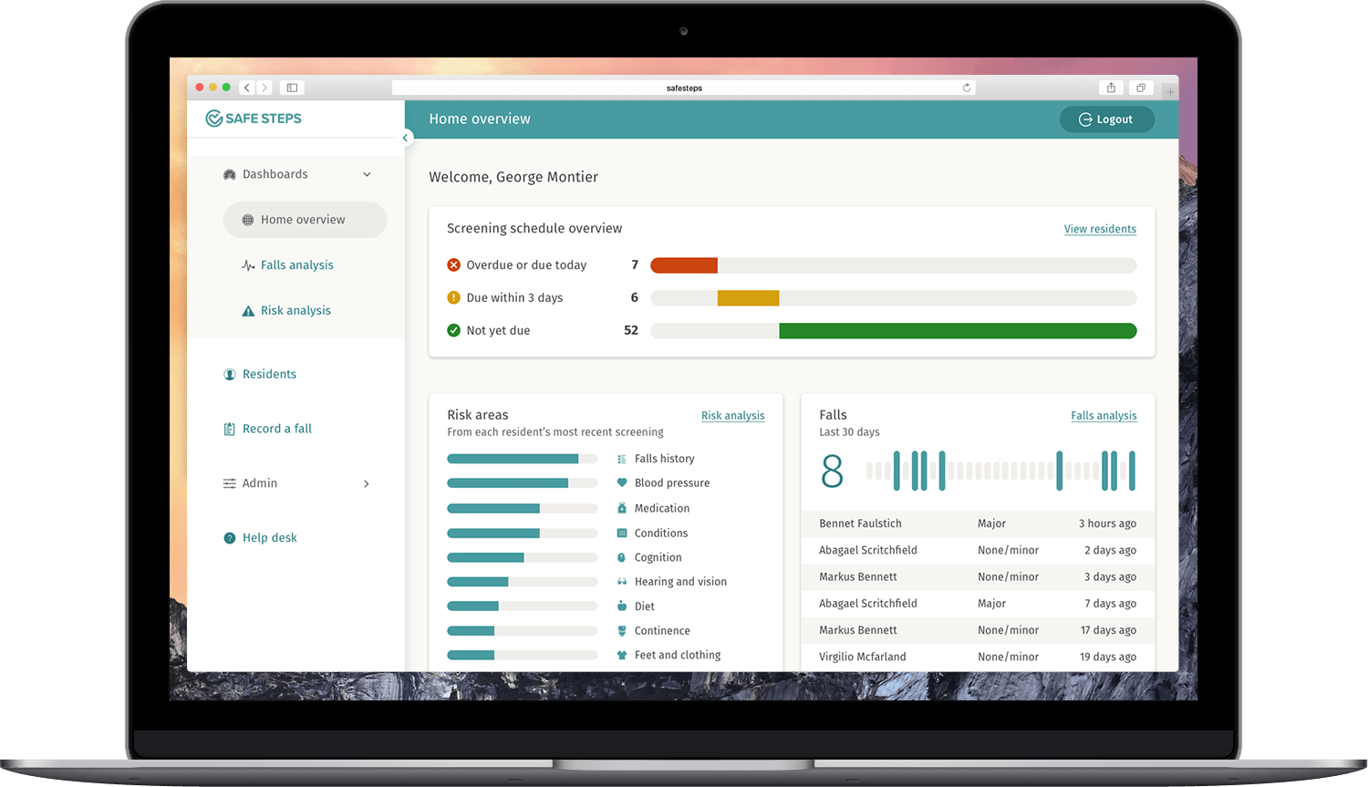 Safe Steps app displayed on a laptop